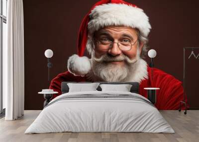 Cheerful Santa Claus Portrait with Warm Festive Background Wall mural