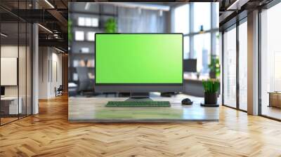 computer in office with green screen Wall mural