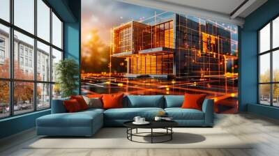 Creative architectural design blueprint for industrial engineering construction projects and business achievements. Concept Architectural Design, Industrial Engineering, Construction Projects Wall mural