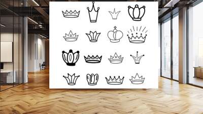 Crowns. Tiara. Diadem. Sketch Hand drawn queen king. Royal imperial coronation symbols, monarch majestic jewel. Adult Child Coloring page book. Princess Handdrawn Hat. Antique luxury jewerly. Raster Wall mural