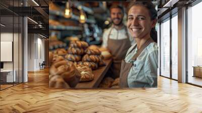 Delightful Team of Bakers in Artisan Bakery Shop Wall mural