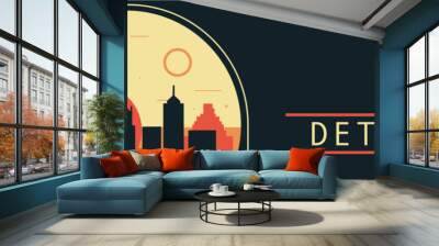 Detroit city retro style vector banner with skyline, cityscape. USA Michigan state vintage horizontal illustration. United States of America travel layout for web presentation, header, footer Wall mural