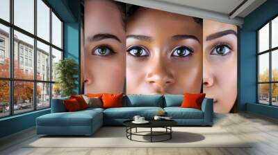 Diverse Collage of Women's Portraits Celebrating Various Ethnicities, Skin Tones, and Eye Alignments. Concept Diverse Women's Portraits, Ethnic Representations, Skin Tones, Eye Alignments Wall mural