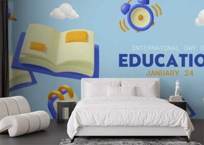 education banner or background with 3d blue three dimensional stationary for international day of ed Wall mural