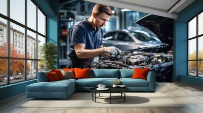 Female Engineer In Automotive Factory, Assembly Line Production Wall mural