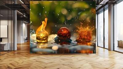 Five elements Water Fire Earth Space Creation Fundamental aspects of nature. Concept Water, Fire, Earth, Space, Creation Wall mural