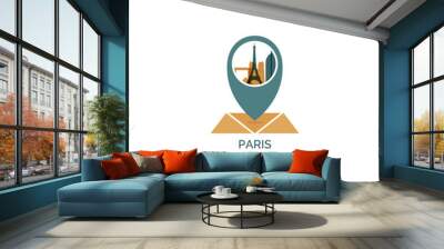 France Paris city map pin point geolocation modern skyline shape pointer vector logo icon isolated illustration. French capital pointer emblem with landmarks and building silhouettes Wall mural