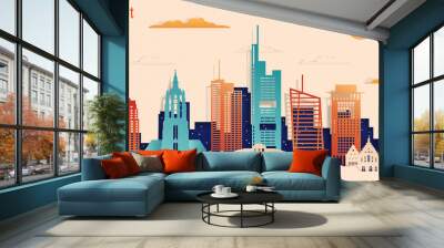 Frankfurt city colorful paper cut style, vector stock illustration. Cityscape with all famous buildings. Skyline Frankfurt city composition for design. Wall mural