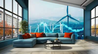 Futuristic design showcases impactful graph of rising renewable energy adoption. Concept Renewable Energy Trends, Futuristic Design, Impactful Graph, Sustainable Solutions Wall mural