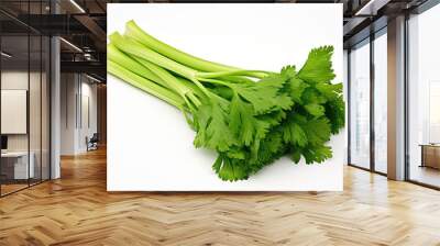 Green Celery Closeup On White Background Wall mural