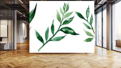 Hand drawn watercolor illustration of abstract green branch. Elements for design of invitations, movie posters, fabrics and other objects Wall mural