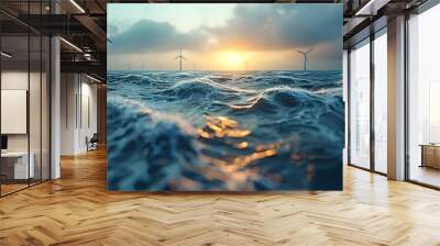 Harnessing renewable energy from wind sun and water for a sustainable future . Concept Renewable Energy, Wind Power, Solar Energy, Hydropower, Sustainable Future Wall mural