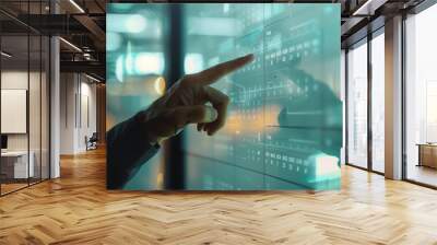 Close up of businessman hand pointing at whiteboard with calendar and plan on it, planning work or project in office . Man making plans for future business strategy using digital t Wall mural