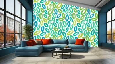 Brush drawn bold leaves seamless pattern. Vector background in nature eco style in green colors. Tropical foliage background. Dry brush foliage texture, bold lines. Vector plant silhouettes. Wall mural