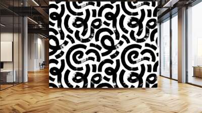 Organic geometric seamless pattern with bold curved lines. Swirls and curly brush strokes. Biological grunge squiggles. Chaotic vector black and white decorative texture. Grunge circular lines.  Wall mural