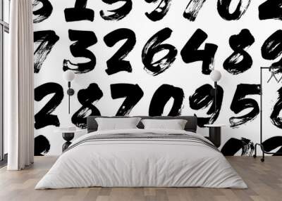 Seamless banner design with grunge numbers. Bold brush drawn vector digits monochrome pattern. Dirty textured numbers. Hand drawn thick digits in graffiti or grunge modern style. Wall mural