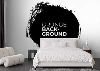 Vector black paint, ink brush stroke circle shape. Dirty grunge design round element or background for text. Grungy black smear and rough stain. Hand drawn ink illustration isolated on white. Wall mural