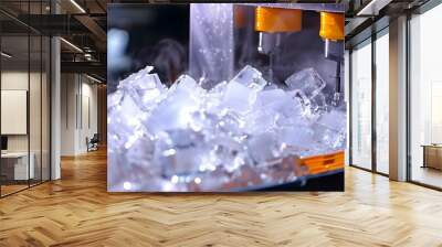 Ice machine producing clean ice cubes for small beverage shops. Concept Ice Machine, Small Business Equipment, Clean Ice Cubes, Beverage Industry, Commercial Kitchen Tech Wall mural