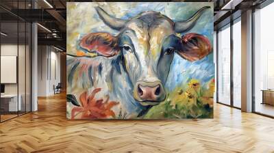 Indian Cow Painting Adds a Charming Bovine Touch to Wall Decor. Concept Home Decor, Indian Art, Wall Decoration, Bovine Inspiration Wall mural