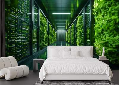 Innovative green cloud technology and data center storage using renewable energy. Concept Green Technology, Cloud Computing, Data Centers, Renewable Energy, Innovation Wall mural