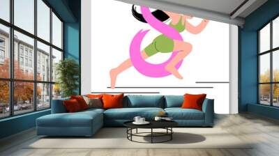 International Womens Day vertical poster. Girl athlete runs forward. 8 march symbol lettering. Wall mural