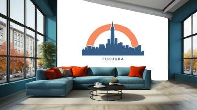 Japan Fukuoka cityscape skyline city panorama vector flat modern logo icon. Asian emblem idea with landmarks and building silhouettes. Isolated graphic Wall mural