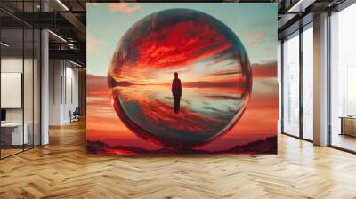 abstract round bright cosmic sky background with landscape. round mystical cosmic image with bright colored background and circle shape. copy space Wall mural