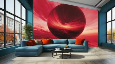 abstract round bright cosmic sky background with landscape. round mystical cosmic image with bright colored background and circle shape. copy space Wall mural