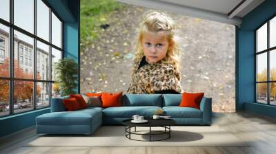 child portrait, close-up. girl outdoors in nature. beautiful girl 3 years old. autumn photo. childre Wall mural