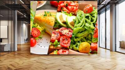 Food collage. Variety of vegetarian and vegan food. Delicious vegetable dishes. Wall mural