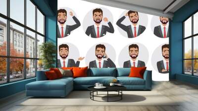 Set of emotions and poses for business man. Portrait of Male in a cartoon style experiences different emotions Wall mural