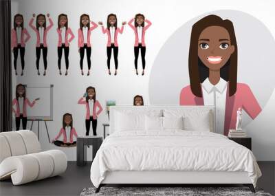 Set of emotions for black african american business woman. Wall mural