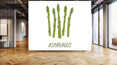 Stems of asparagus on a white background. Vector flat illustration with green vegetables. Organic plant food Wall mural