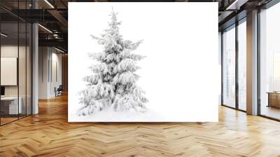 Fir tree covered snow on white background with space for text Wall mural