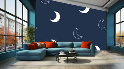 Moon vector seamless pattern design hand-drawn on blue background  - fabric wrapping, textile, wallpaper, apparel design. Wall mural