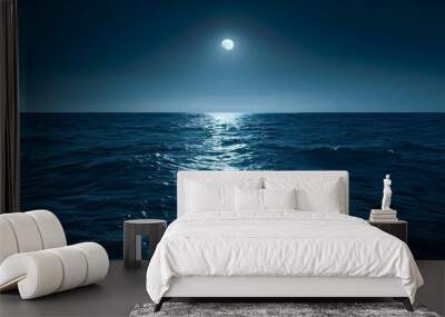 Moonlit ocean a vast and deep canvas of midnight blue. Concept Nighttime, Ocean, Moonlight, Vastness, Midnight Blue Wall mural