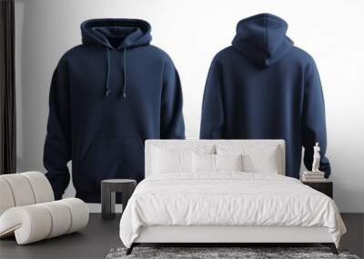 Navy Blue Hoodie Set Front And Back Views, Isolated On White Background, Easy To Cut Out Wall mural