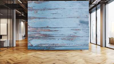 Old blue wooden striped painted wall exterior Wall mural