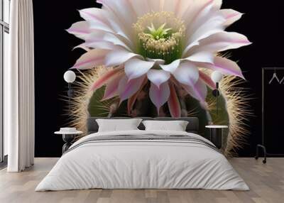 pink blooming cactus isolated on black background Wall mural