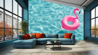 Pink Flamingo Inflatable Casting Shadows in Pool, Creating Abstract Background. Concept Summer Photoshoot, Poolside Props, Abstract Silhouettes, Vibrant Backgrounds Wall mural