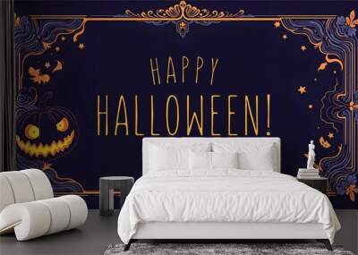 pumpkins. happy halloween beautiful cheerful gloomy creepy design background template copy space for pre3sentations and banners. High quality illustration Wall mural