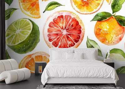 Repeated watercolor citrus fruits in a seamless pattern background design seamless background. Concept Watercolor Citrus Fruits, Seamless Pattern, Background Design Wall mural