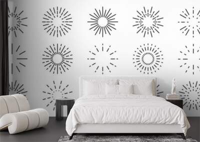 Round sunburst, line radial frame icon set Wall mural