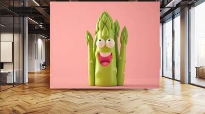 Cute asparagus with face 3d cartoon character, isolated on pink background Wall mural