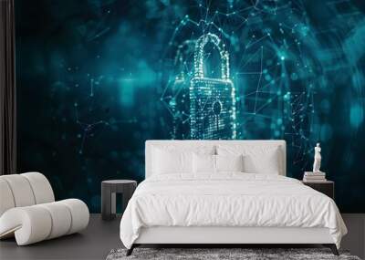 Secure encrypted network storing protected data for global file transfer service. Concept Secure Data Storage, Encrypted Network, Global File Transfer, Protection of Data, Network Security Wall mural