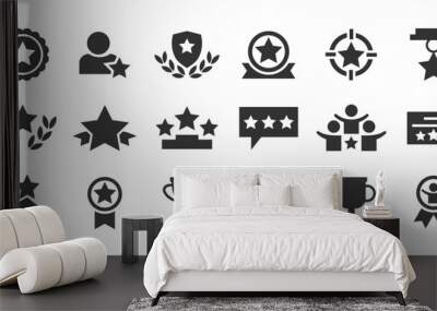 Set with award, award with number 1, one, trophy cup, trophy cup with star winner medal, trophy star, user with rating vector icon  Wall mural