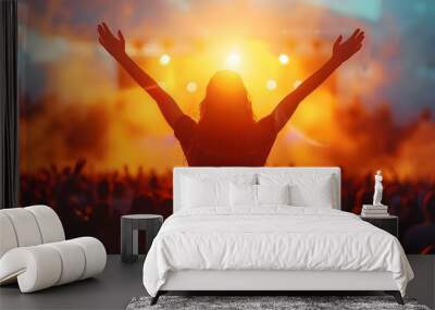 Spiritual Elevation: Worshipper Amidst Gathering. Concept Religious devotion, spiritual community gathering Wall mural