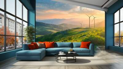 Sustainable Practices in Green Energy Sectors: A Corporate Report on ESG Metrics. Concept Sustainability Reports, Corporate Social Responsibility, Green Technology, ESG Metrics, Environmental Impacts Wall mural