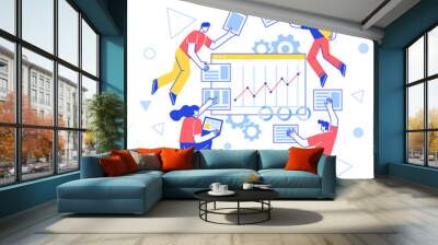 The concept of team building. Teamwork. Vector characters work together, create a website . Increase working productivity. Wall mural