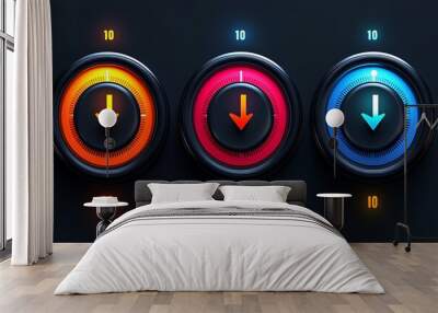 Three glowing download buttons on a dark panel. Wall mural